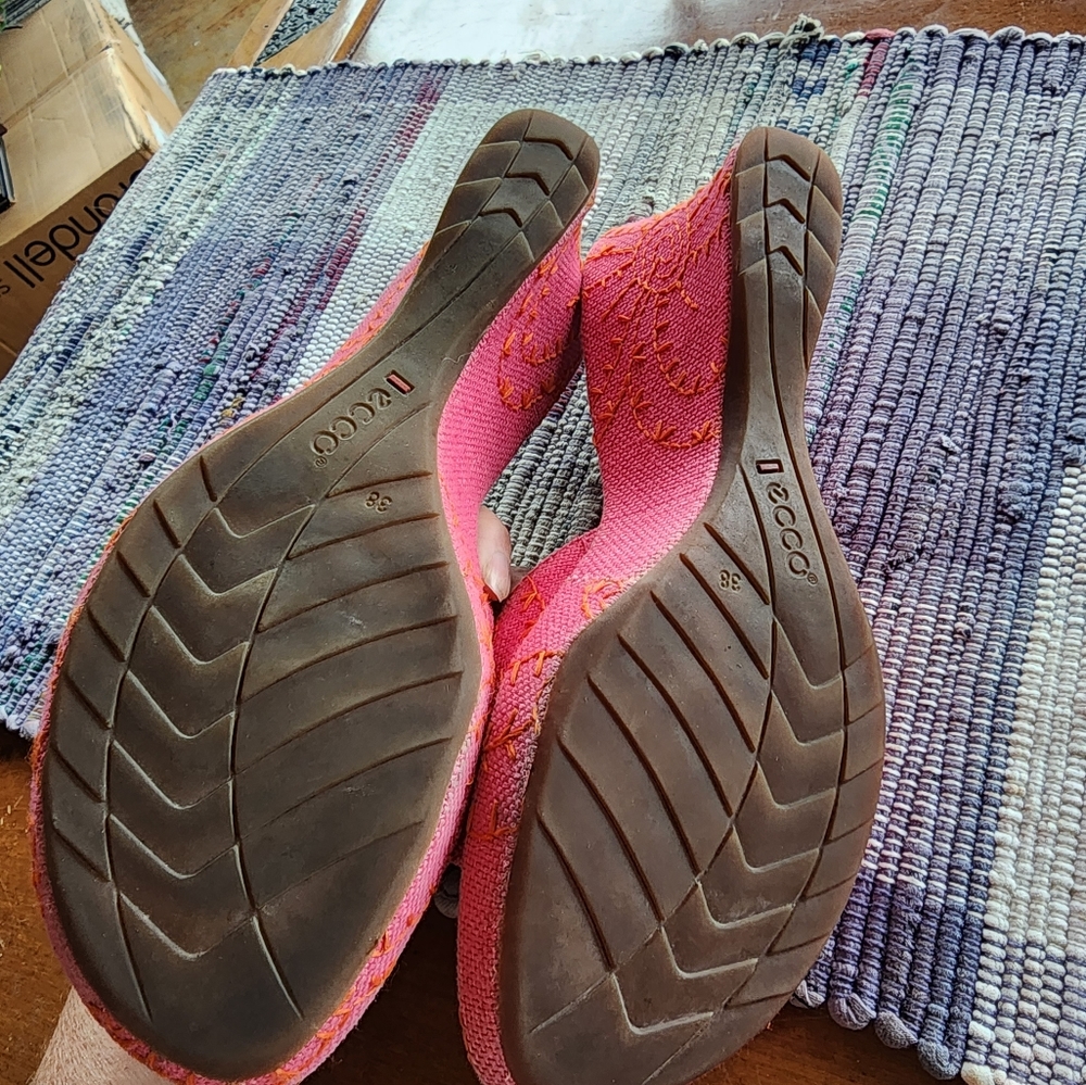 ECCO SLide Heeled Sandals Pink and Orange sz 38 - Picture 7 of 10